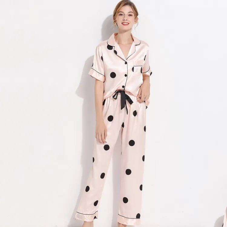 Lisacmvpnel Spring New Pajamas Woman Silk Suit Short Sleeve Trousers Loose High Archives Sleepwear