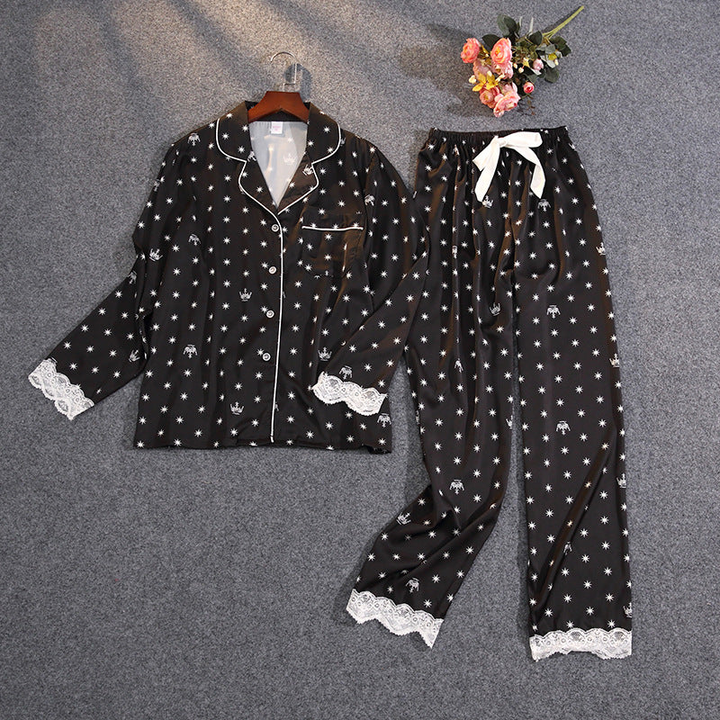 Lisacmvpnel Women'S Summer Two-Piece Suit Pajamas Ice Silk Satin Thin Outwear Print Lace Pyjamas
