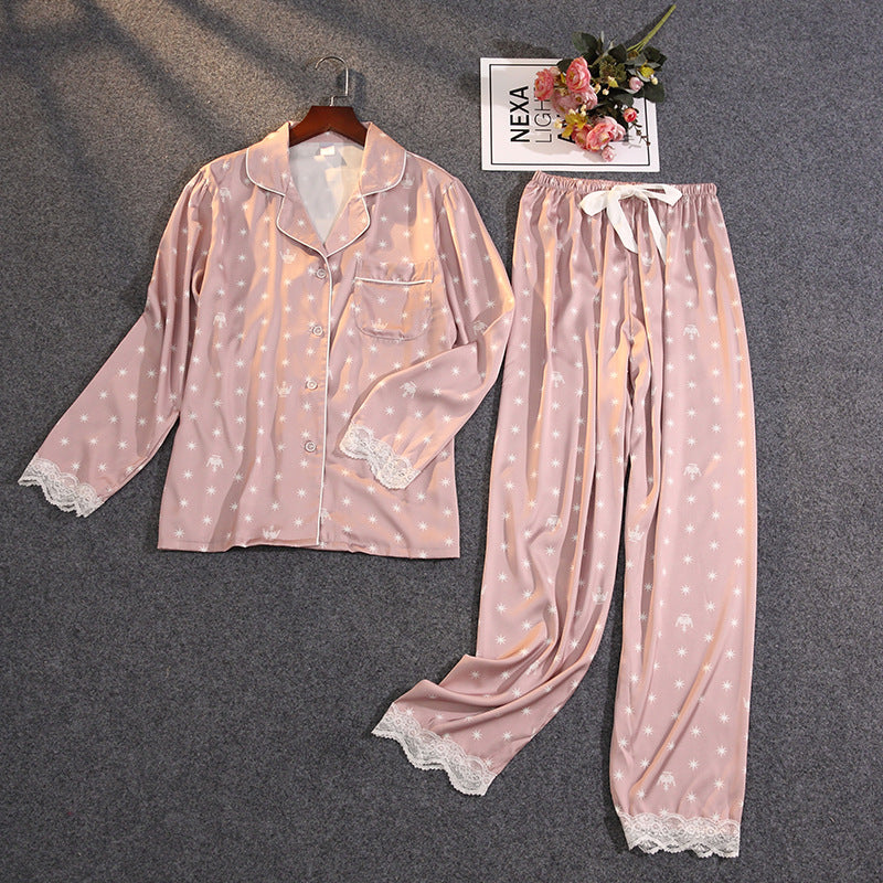 Lisacmvpnel Women'S Summer Two-Piece Suit Pajamas Ice Silk Satin Thin Outwear Print Lace Pyjamas