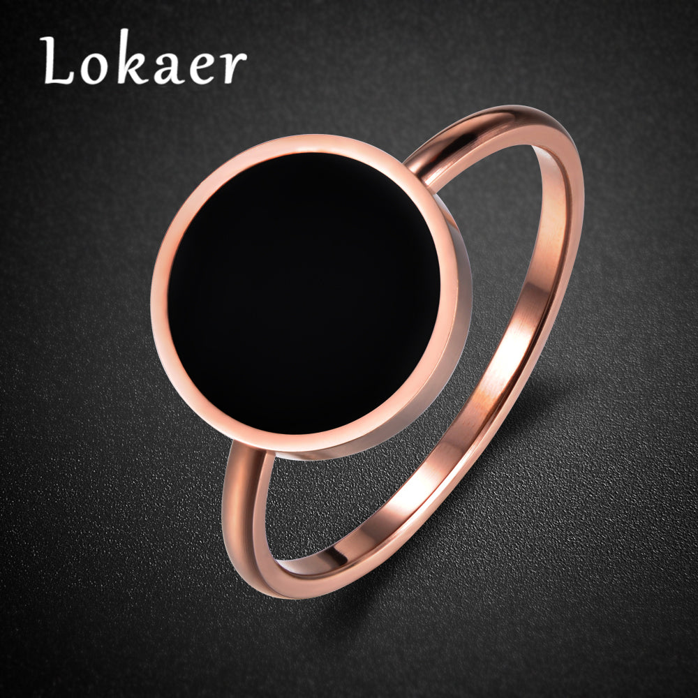 Lokaer Vintage Wedding Ring For Women Minimalist Rose Gold Color Round Acrylic Stone 316L Stainless Steel Rings Jewlery R17041