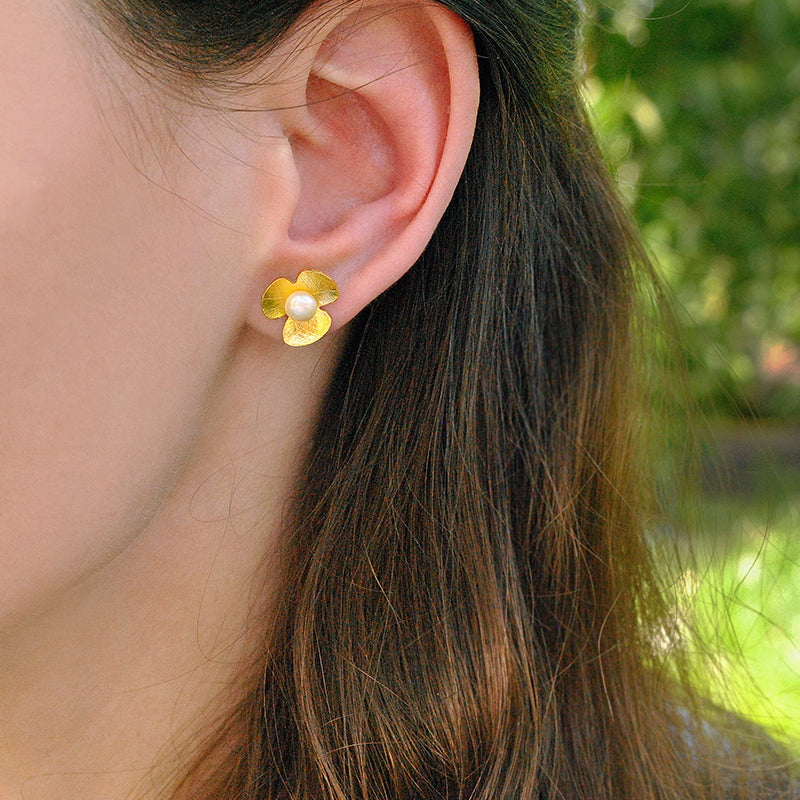 Lotus Fun Real 925 Sterling Silver Natural Pearl Earrings Fine Jewelry 18K Gold Clover Flower Stud Earrings For Women Brincos