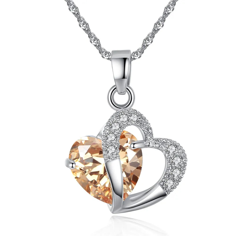Luxury Ladies Necklace Hot Necklace 6 Colors Top Class Lady Fashion Heart Pendant Necklace Crystal Jewelry Girls Women Jewelry