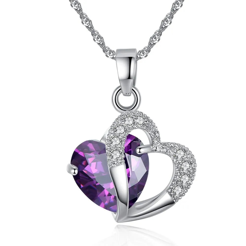 Luxury Ladies Necklace Hot Necklace 6 Colors Top Class Lady Fashion Heart Pendant Necklace Crystal Jewelry Girls Women Jewelry