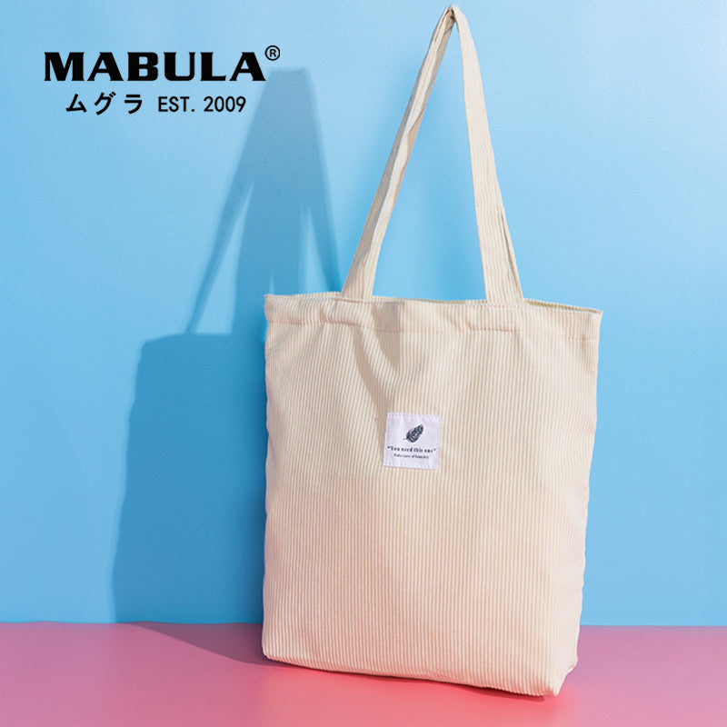 Mabula High Quality Casual Corduroy Tote Bag Environmental Soft  Shopping Bags Autumn Foldable Storage Grocery Handbag For Women