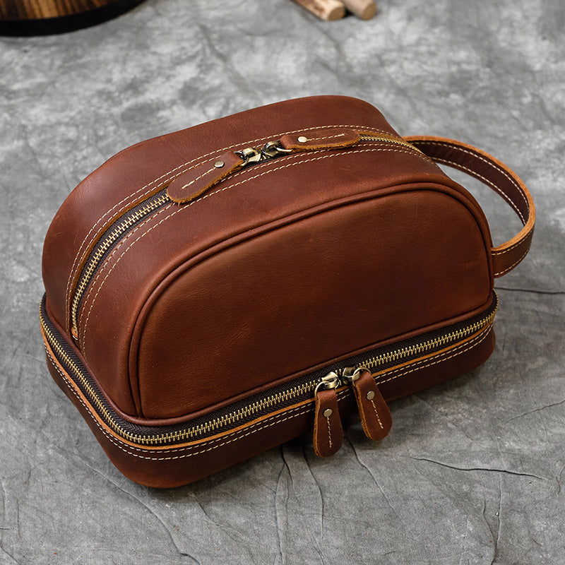 Maheu High Quality Small Travel Bag Crazy Horse Leather Travel Wallet Storage Bag Washing Make Up Bag For Travel Toiletry Bag