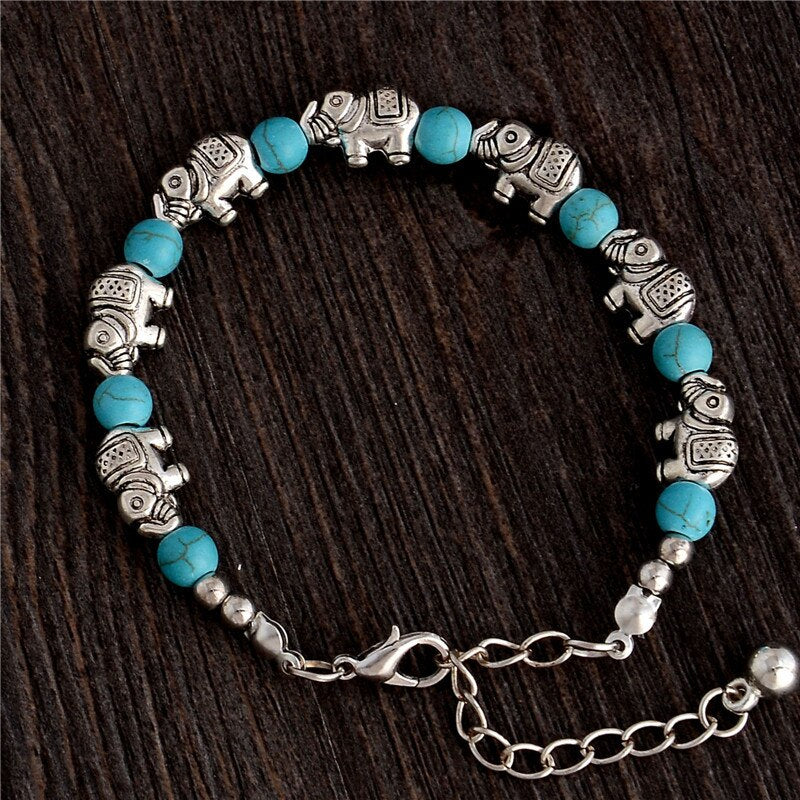 Misananryne Hot Sale Retro Elephant Adjustable Chain Bead For Ladies Natural Stone Bracelet Women'S Vintage Bracelets