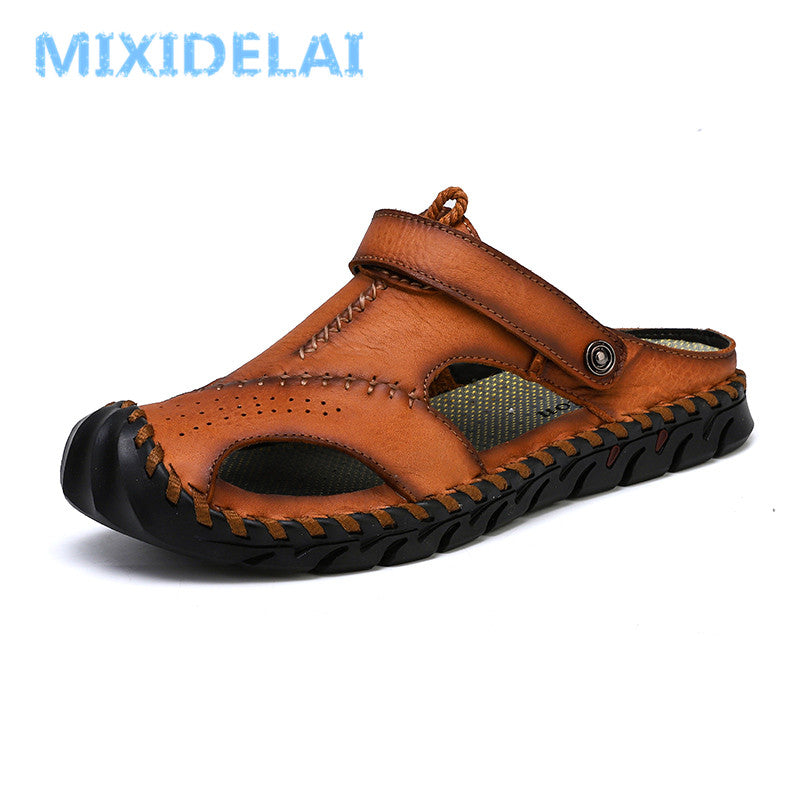 Mixidelai New Big Size 38-48 Genuine Leather Men Sandals Summer Quality Beach Slippers Casual Sneakers Outdoor Roman Beach Shoes