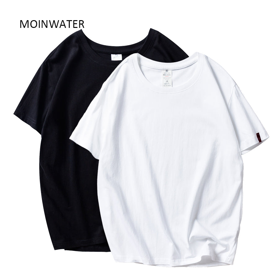 Moinwater 2020 New Women T Shirts 2 Pieces/Pack Solid Casual 100% Cotton Comfortable T-Shirts Lady Tees Short Sleeve Tops
