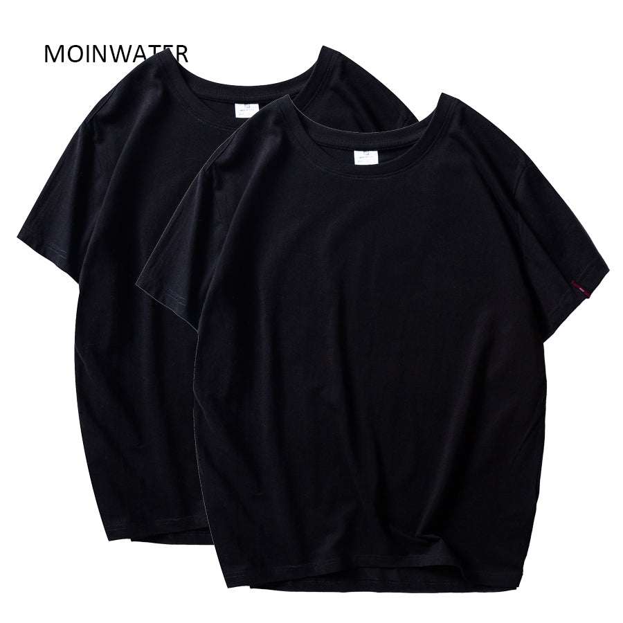 Moinwater 2020 New Women T Shirts 2 Pieces/Pack Solid Casual 100% Cotton Comfortable T-Shirts Lady Tees Short Sleeve Tops