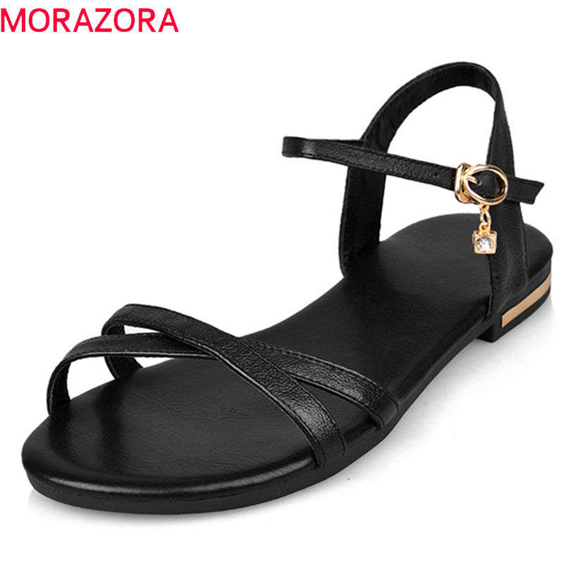 Morazora Size 33-46 2022 New Arrive Women Sandals Simple Buckle Summer Shoes Genuine Leather Ladies Comfortable Flat Sandals