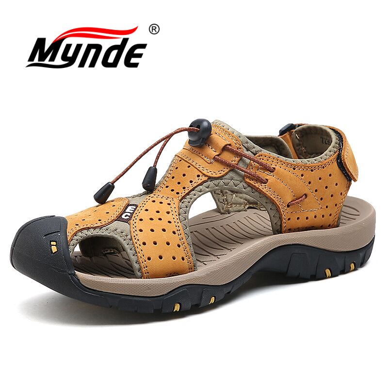 Mynde New Fashion Summer Beach Breathable Men Sandals Brand Genuine Leather Men'S Shoes Man Casual Shoes Plus Size 39-46