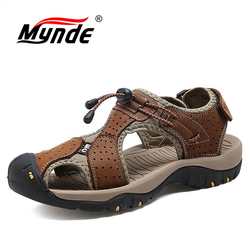 Mynde New Fashion Summer Beach Breathable Men Sandals Brand Genuine Leather Men'S Shoes Man Casual Shoes Plus Size 39-46