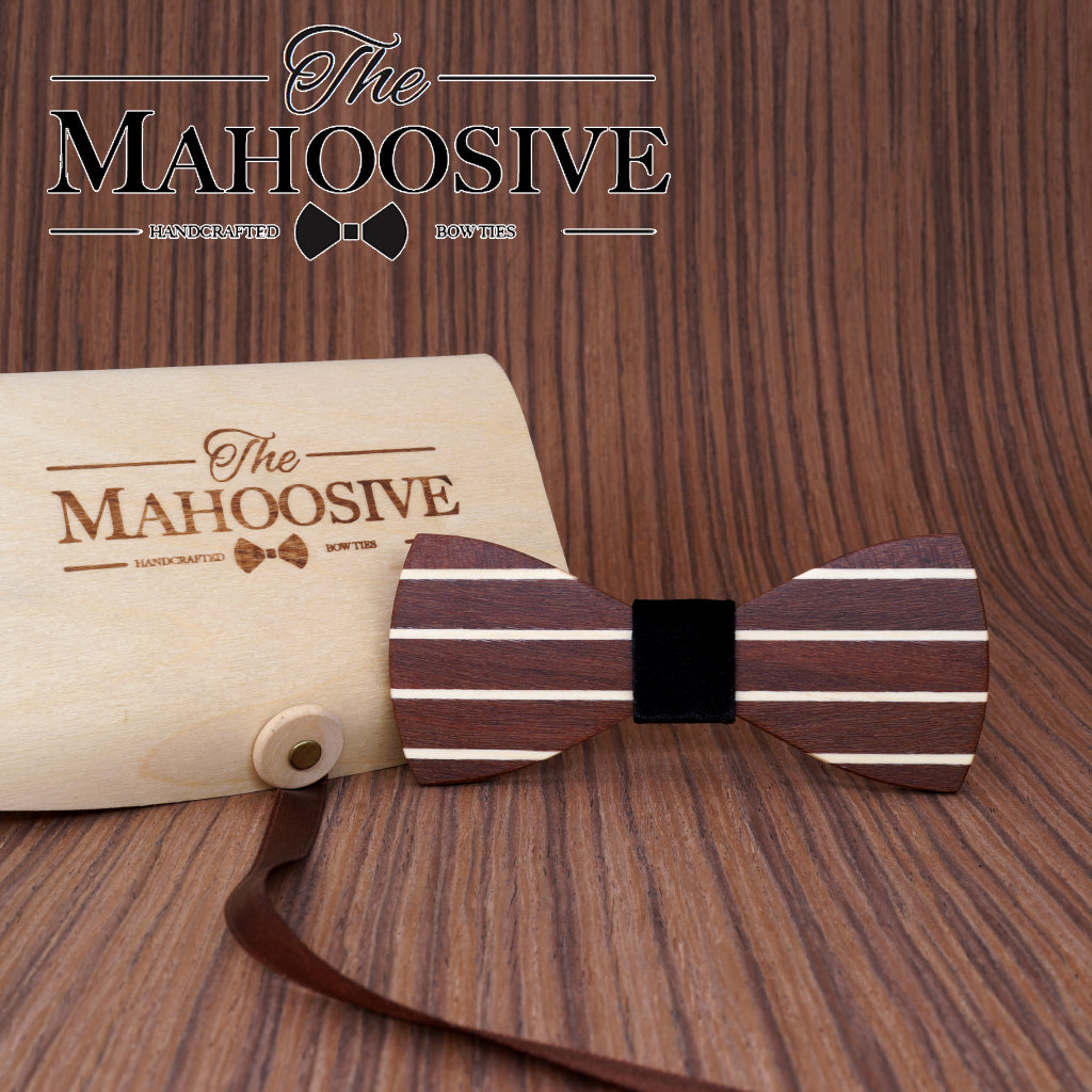 Mahoosive Handmade Striped Wooden Bow Tie Cufflinks Fashion Wood Wedding Corbata Bow Tie Gift Box Set
