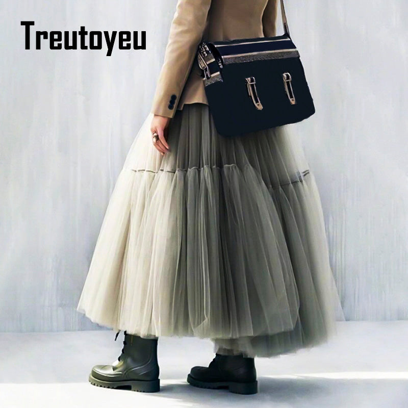 Maxi Long Tulle Skirts For Women Black Gothic Pleated Skirt Casual Party Fairycore Summer Winter Jupe Longue 2022 Falda Mujer