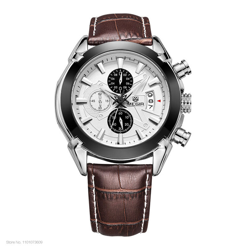 Megir Leather Watch Men 2019 Top Brand Luxury Quartz Watch Military Chronograph Waterproof Watches Reloj Relogio Masculino 2020