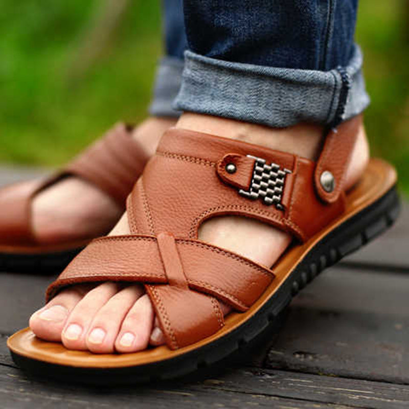 Men Leather Sandals 2022 New Summer Classic Men Shoes Slippers Soft Sandals Men Roman Comfortable Walking Footwear Big Size 48