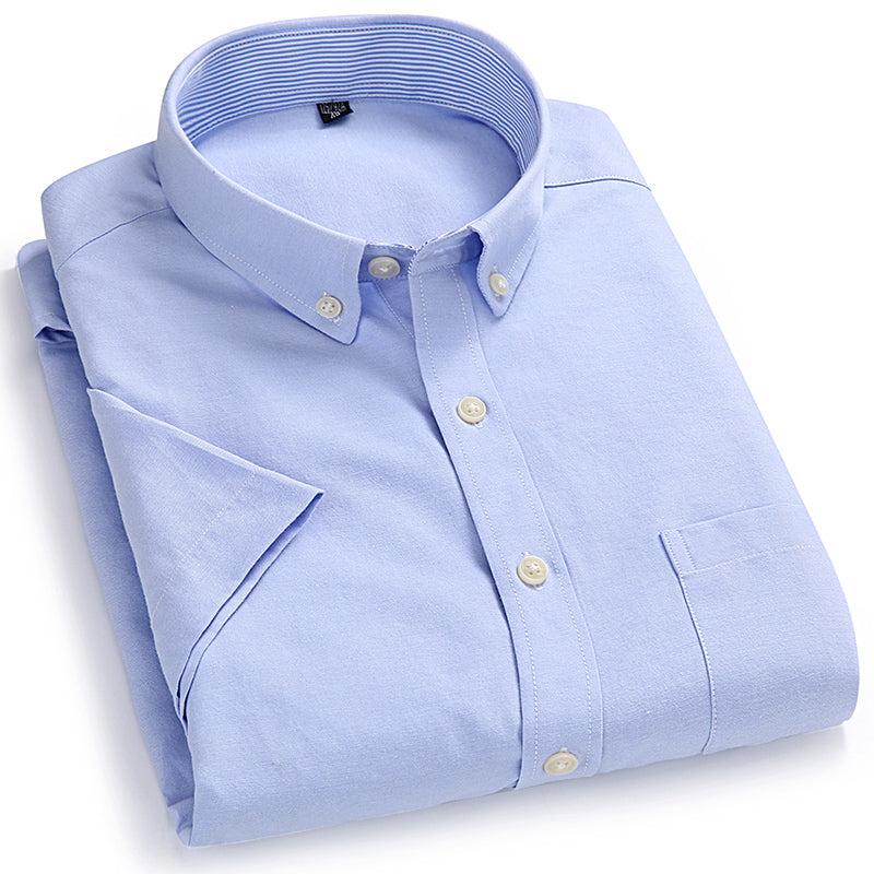 Men Oxford Fabric Shirts Turn Down Collar Front Pocket Button Short Sleeve Solid Color Summer Smart Casual Shirts Dress