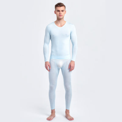 Men'S Ultra-Thin Ice Silk Seamless Autumn Clothes Nine-Point Suit Sexy Half-Through Underpants