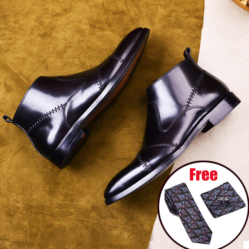 Men Winter Boots Genuine Cow Leather Chelsea Boots Brogue Casual Ankle Flat Shoes Comfortable Quality Slipon Dress Boots 2020