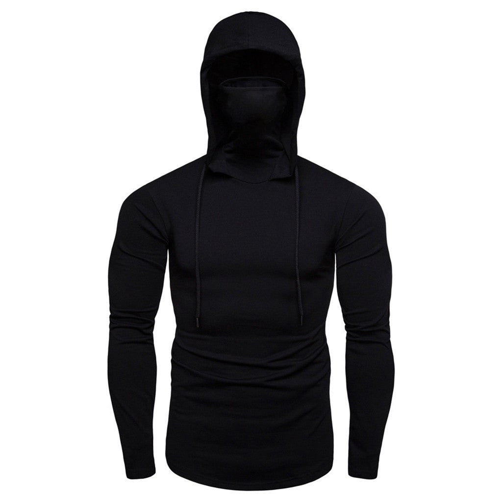 Mens Mask Button Sports Hooded Splice Large Open-Forked Male Long Sleeve Shirts Running Hoodies Sportswear Gym Sports Hoodies