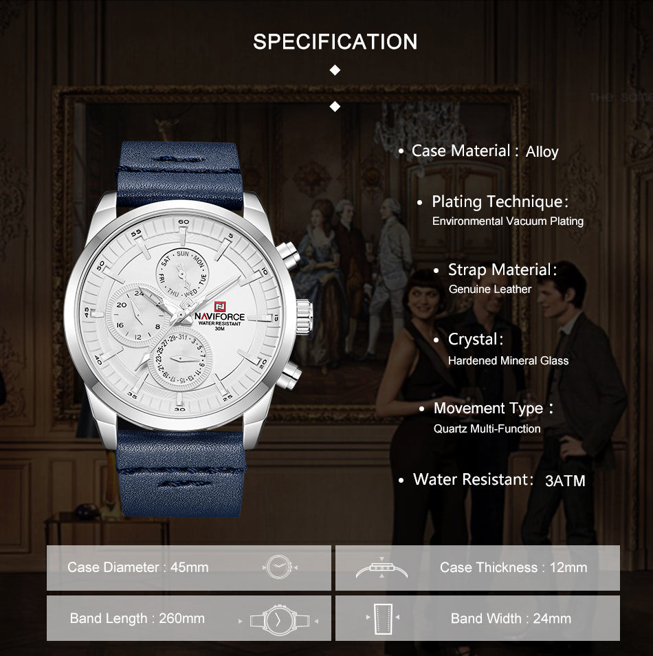 Mens Watches Naviforce Top Brand Luxury Waterproof 24 Hour Date Quartz Watch Man Fashion Leather Sport Wrist Watch Men Clock