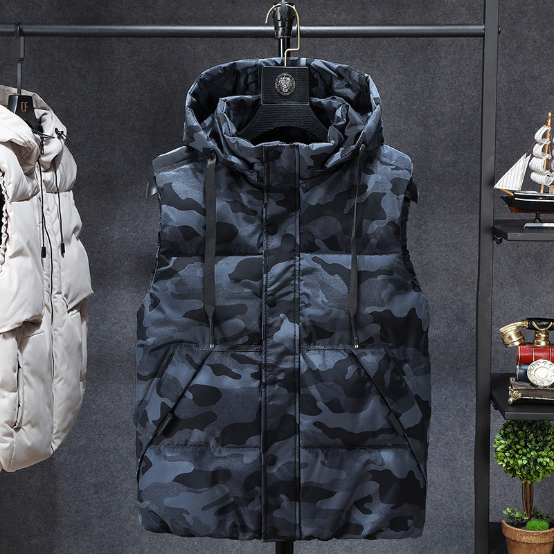 Mens Winter Vests Men'S Sleeveless Jacket Thick Camouflage Vest Casual Hooded Waistcoat Male Warm Vests Outwear Plus Size 7Xl