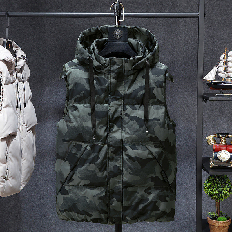 Mens Winter Vests Men'S Sleeveless Jacket Thick Camouflage Vest Casual Hooded Waistcoat Male Warm Vests Outwear Plus Size 7Xl