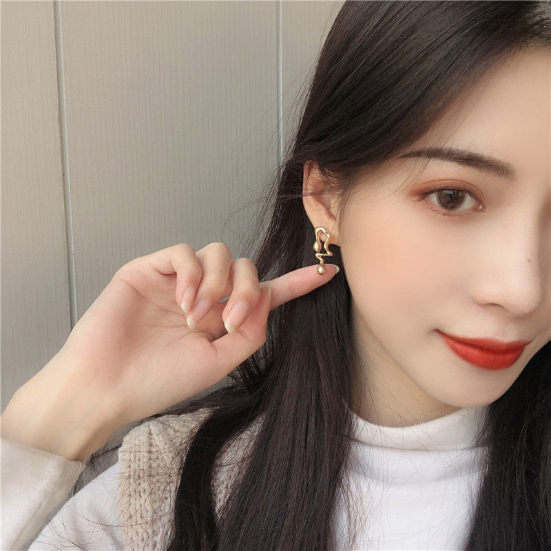 Metal Geometric Asymmetric Notes Stud Earrings South Korea Fashion Temperament Personality Girl Women Jewelry Gift Accessories