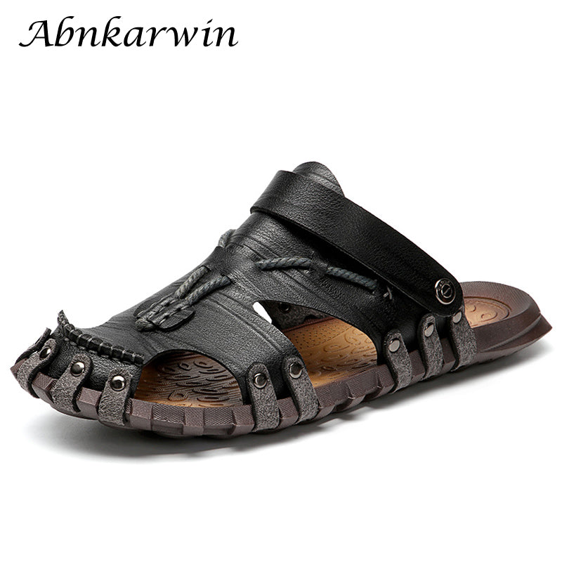 Microfiber Leather Summer Breathable Casual Slip On Flat Mens Sandals Beach Sandal Man Shoes Sandles Sandalen Heren Comfort Soft