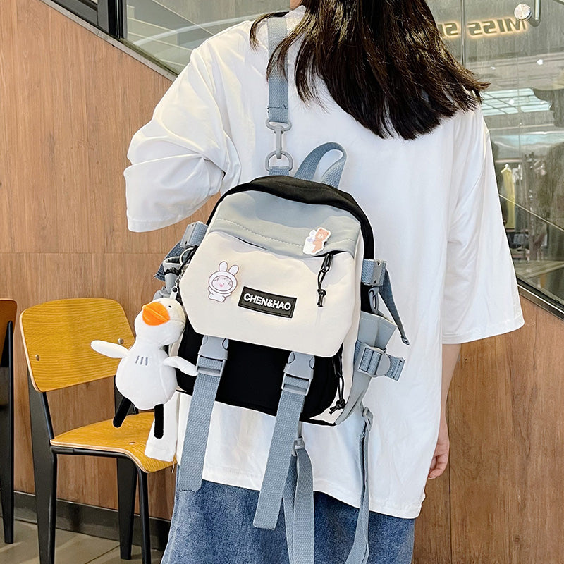 Mini Women'S Backpack Small Girls' Contrasting Color School Bag Waterproof Nylon Fabric Japanese Casual Girl Schoolbag Female