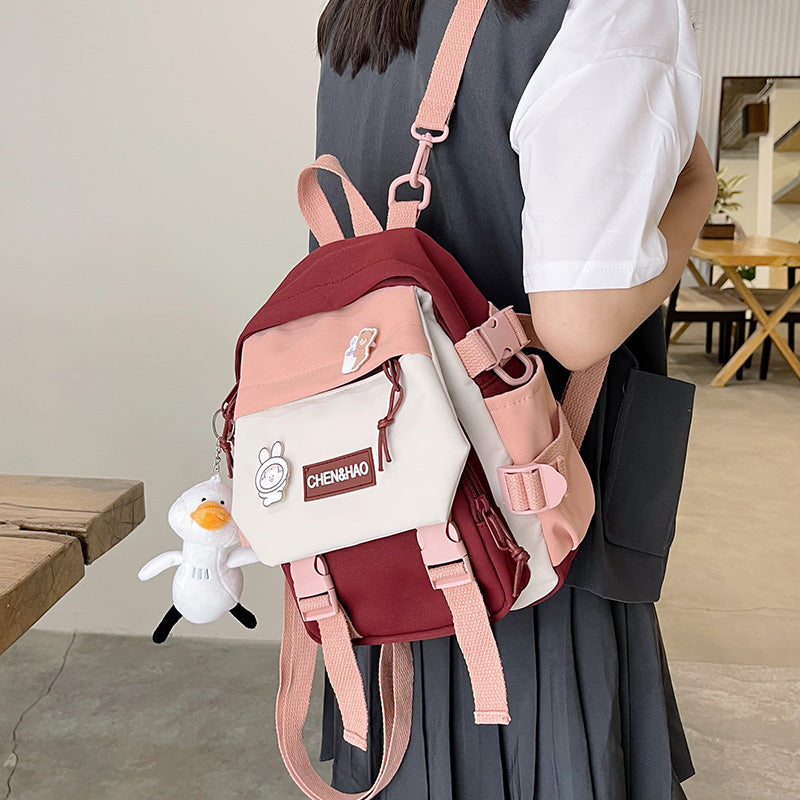 Mini Women'S Backpack Small Girls' Contrasting Color School Bag Waterproof Nylon Fabric Japanese Casual Girl Schoolbag Female