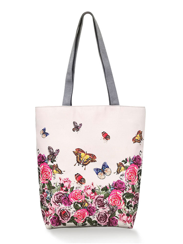 Miyahouse Floral Printed Handbag Women Shoulder Bag Canvas Summer Beach Bag Daily Use Female Shopping Bag Lady All-Match Eco