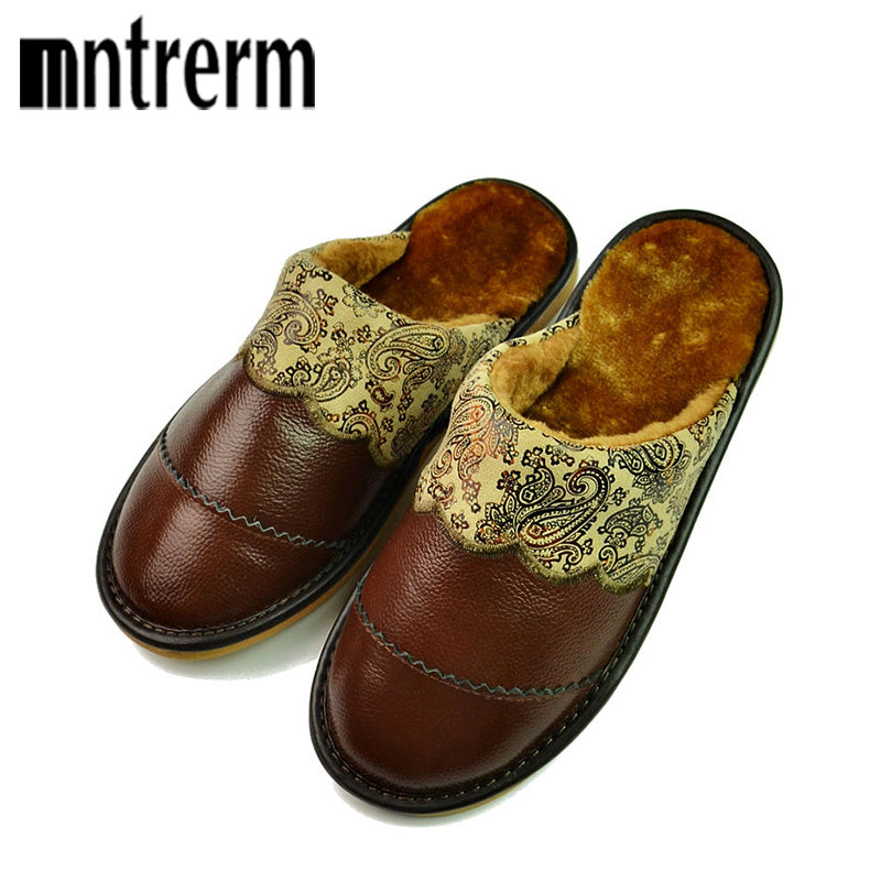 Mntrerm 2023 Real Leather Autumn Winter Men Shoes Warm Breathable Home House Indoor Spring Slippers For Men And Large Size