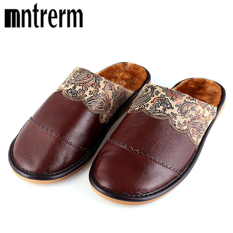 Mntrerm 2023 Real Leather Autumn Winter Men Shoes Warm Breathable Home House Indoor Spring Slippers For Men And Large Size