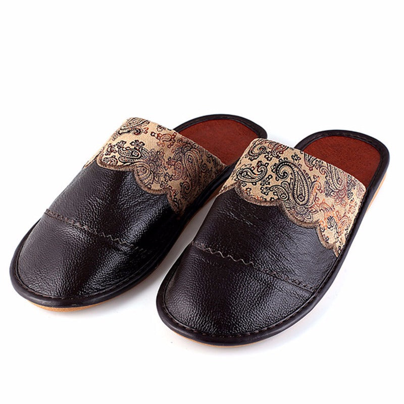 Mntrerm New Genuine Leather Men Slippers Spring Home Slippers High Quality Men Shoes Home Floor Shoe For Summer Black And Brown