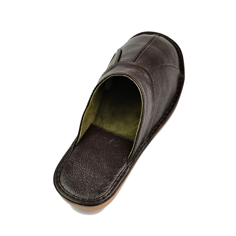 Mntrerm Spring Slip On Men Slippers Soft Comfortable 100% Cow Leather Handmade Stitches Black Brown Genuine Leather Shoes