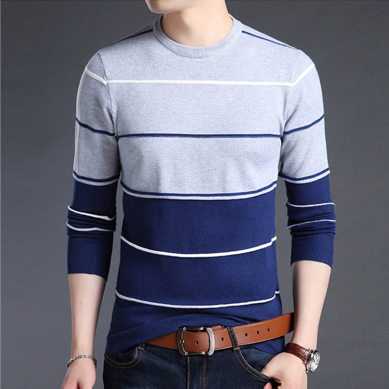 Mwxsd Casual Men Winter O-Neck Striped Pullover Sweaters Slim Fit Knitting Mens Cotton Sweaters High Quality Male Pullovers