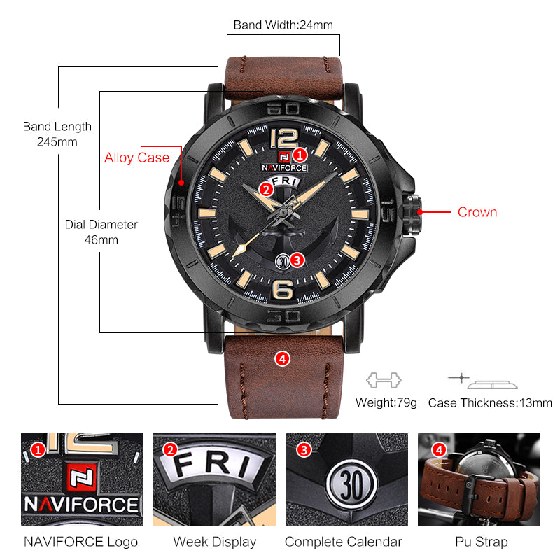 Naviforce Men'S Fashion Business Quartz Wristwatches Creative Sports Watches Men Luxury Brand Watch Clock Male Relogio Masculino