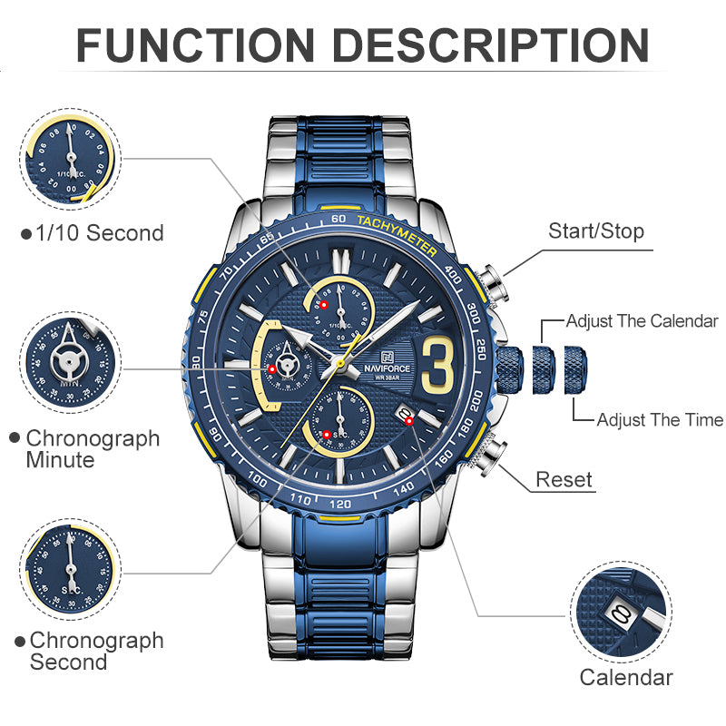 Naviforce New Watches For Men Waterproof Quartz Watch Top Brand Mens Stainless Steel Sports Clock Chronograph Relogio Masculino