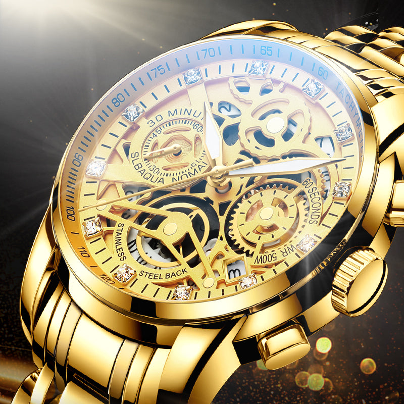 Nektom 2022 Men Watches Luxury Top Brand Gold Watch Stainless Steel Big Male Wristwatch  Yellow Quartz  Sports Watches For Man