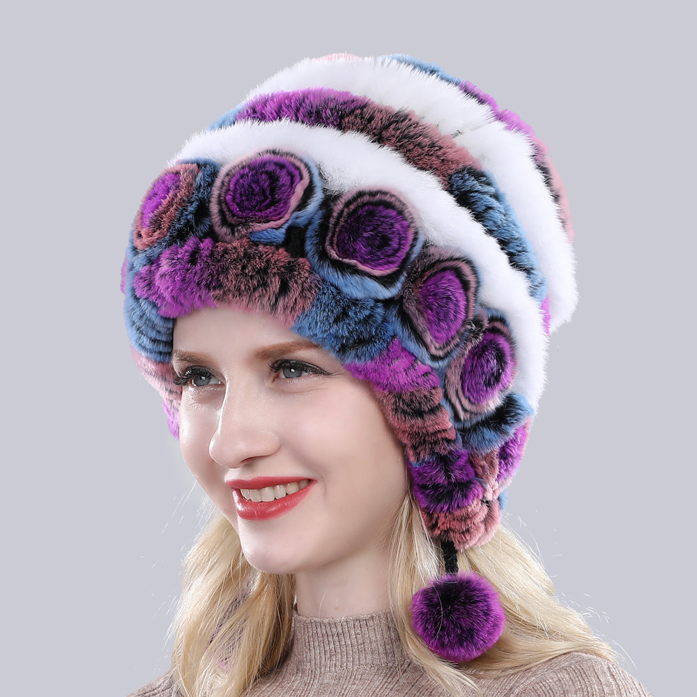 Natural Soft Knitted Rex Rabbit Fur Hat Russia Women Winter 100% Genuine Rex Rabbit Fur Caps Lady Warm Real Rex Rabbit Fur Hats