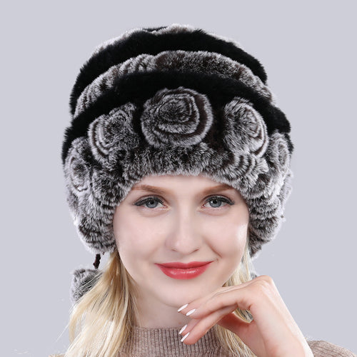Natural Soft Knitted Rex Rabbit Fur Hat Russia Women Winter 100% Genuine Rex Rabbit Fur Caps Lady Warm Real Rex Rabbit Fur Hats
