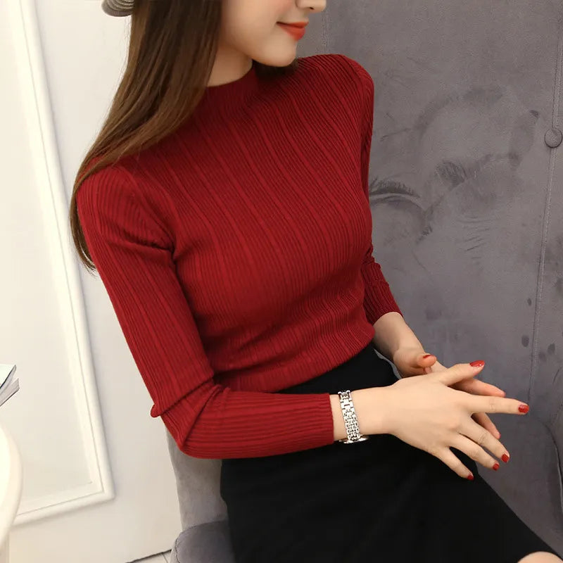 Neploe Women Half Turtleneck Solid Kint Korean Autumn New Fashion High Elastic Slim Sweaters Long Sleeve Ladies Pullover Tops