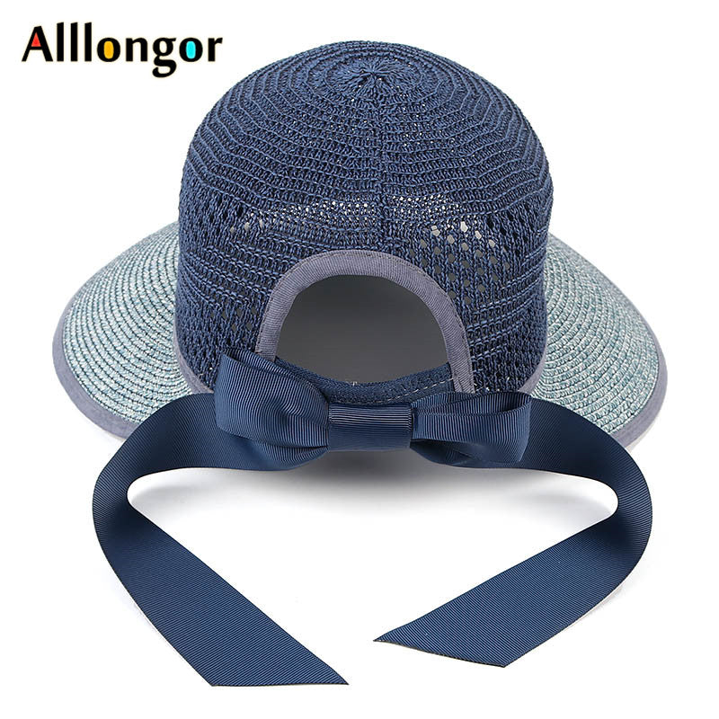 New 2023 Summer Straw Hat For Women Wide Brim Beach Cap Uv Protection Visor Sun Hats Bow Korean Style Panama Floppy Sunhat