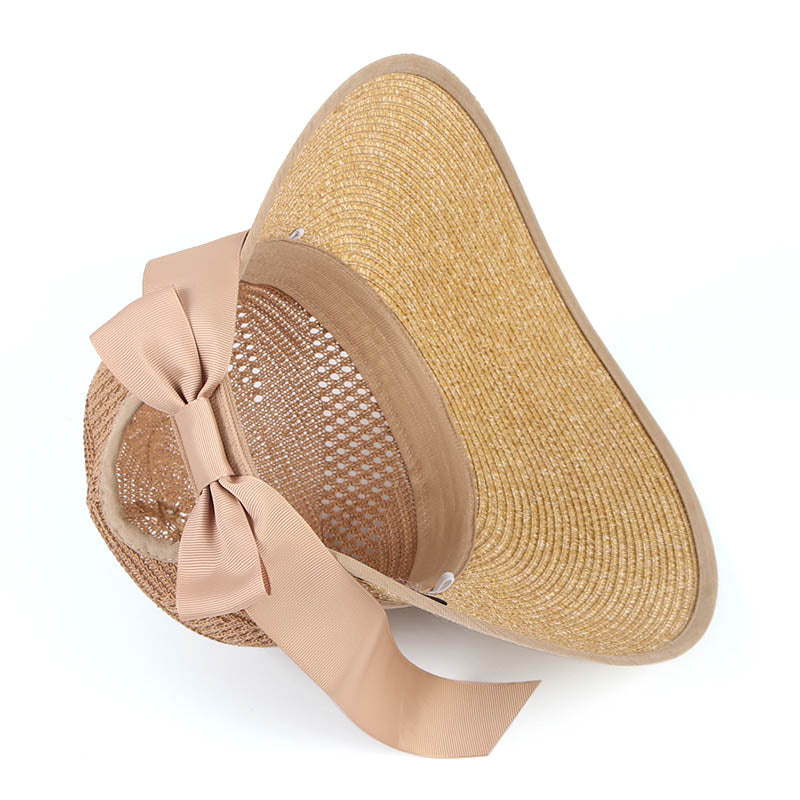 New 2023 Summer Straw Hat For Women Wide Brim Beach Cap Uv Protection Visor Sun Hats Bow Korean Style Panama Floppy Sunhat