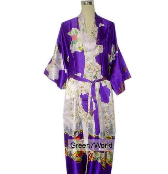 New Arrival 10Color Women Sexy Kimono Robe Gown Chinese Silk Rayon Lingerie Long Sleepwear Printed Fairy Pajama Size