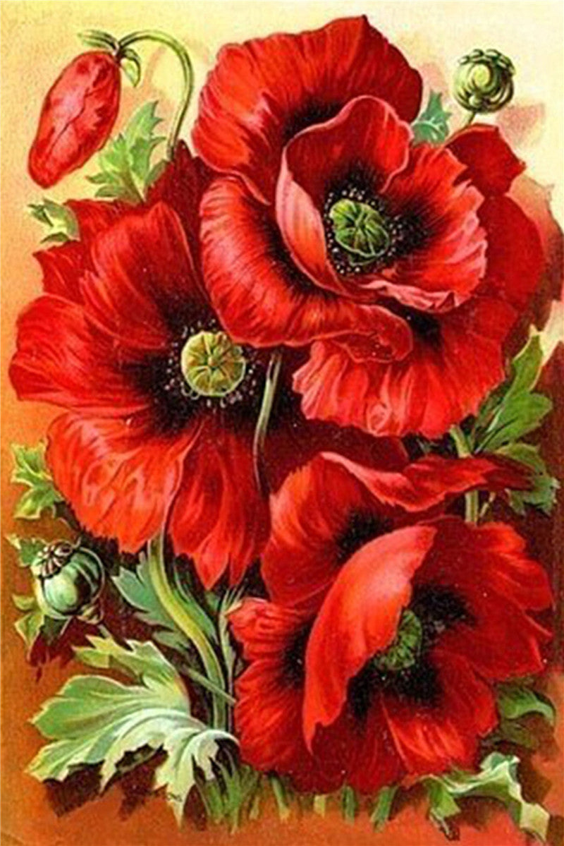 New Arrival Embroidery Cross Russia Flowers Poppy 30*40 Diy Diamond Painting Full Mosaic Picture Pattern Cross Stitch Rhinestone