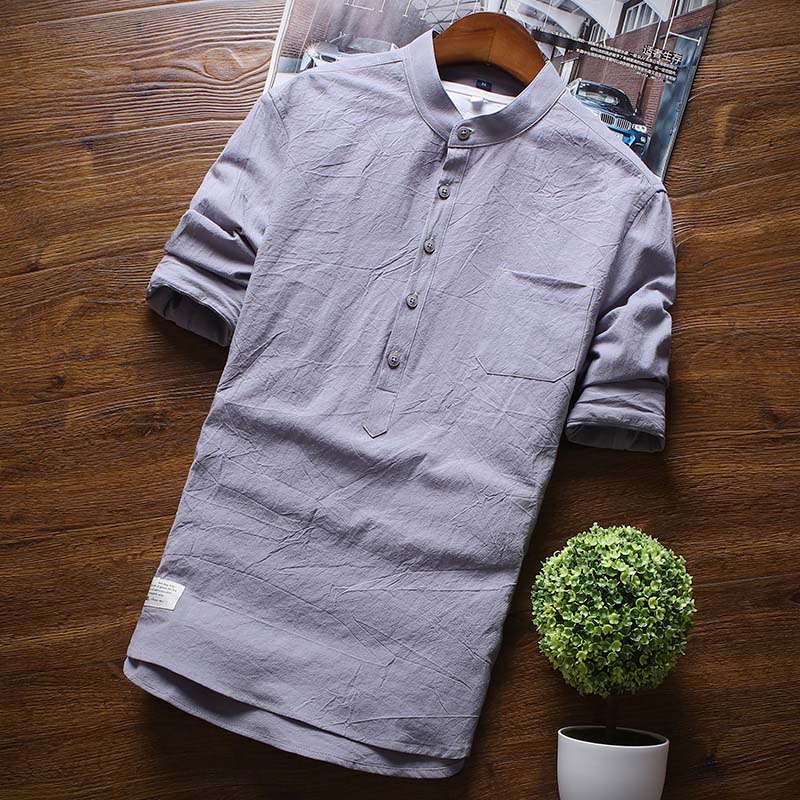 New Arrival Men'S Shirts Fashion Summer Half Sleeve Shirts For Men Cotton Stand Collar Shirts Men Luxury Brand Clothing Hombre