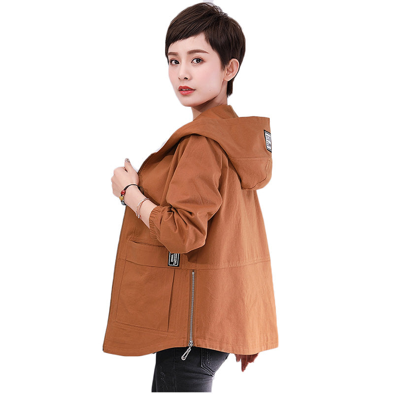 New Autumn Winter Women Trench Coat Loose Hooded Short Outerwear Mother Costume Plus Size 5Xl Cotton Windbreaker Female Coats