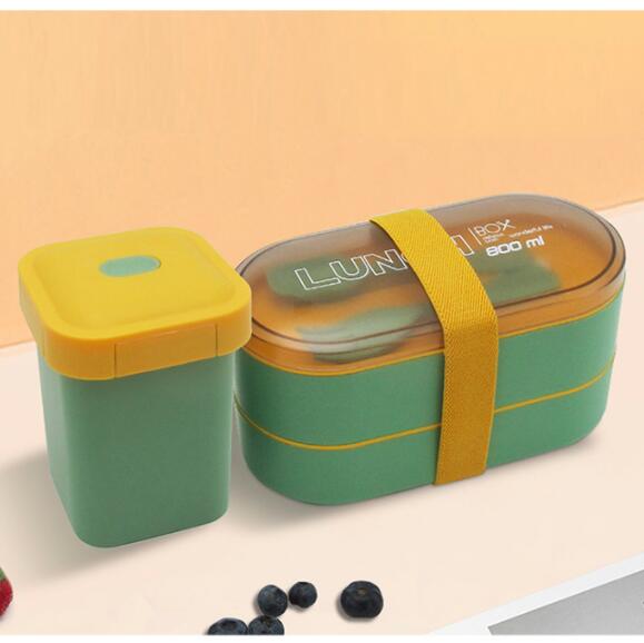 New Double Layer Healthy Material Lunch Box With Fork And Spoon Microwave Bento Boxes Dinnerware Set Food Storage Container